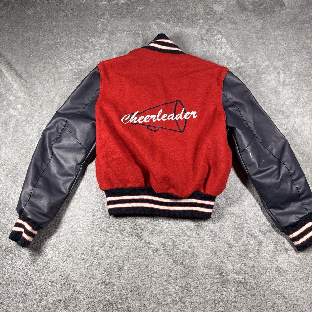 Y2K Varsity Letterman Jacket Red Gray Cheerleader Wool Blend Size Youth L DeLONG